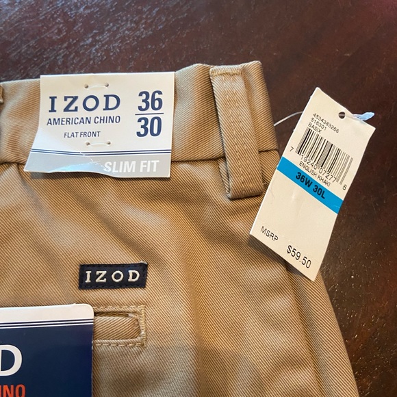 NWT IZOD men’s khaki pants . American chino size 36x 30 slim fit flat front - Picture 4 of 4